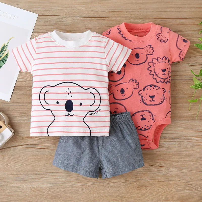 Storazone Newborn Baby Boys Clothes Set 2023 Summer Cotton Short Sleeve Tops+Romper+Shorts 3Pcs sets Infant Baby Boy Girl Clothing Outfits