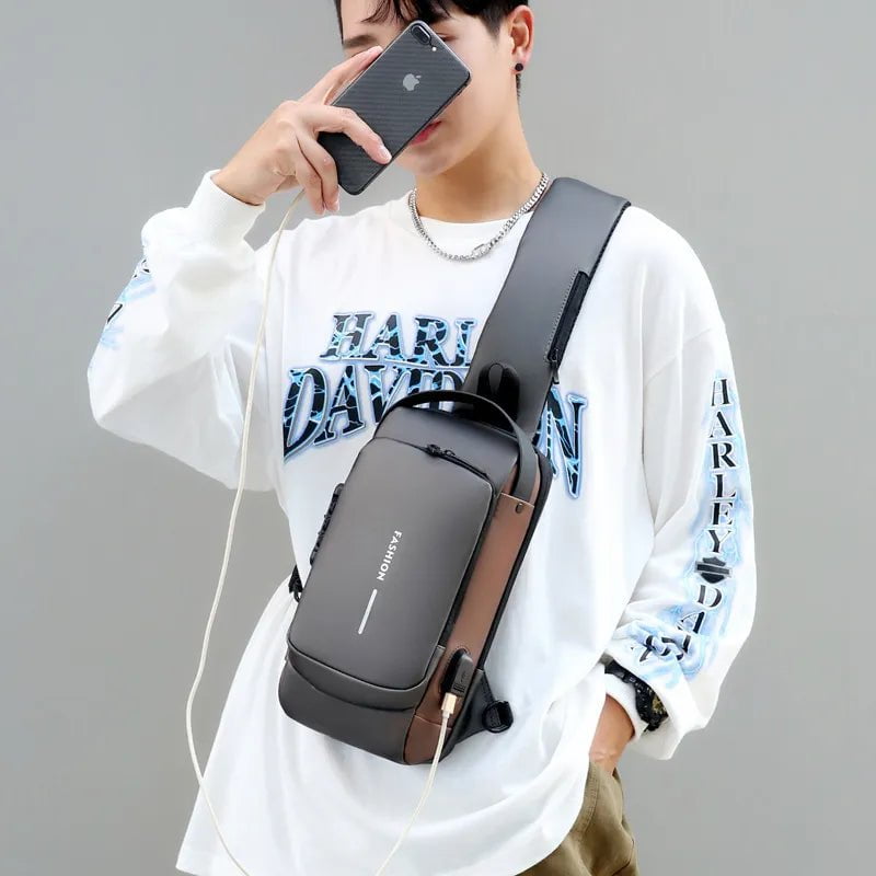 Storazone Newest Men Anti Theft Chest Bag Shoulder USB Charging Crossbody Package School Short Trip Messengers Gym Men's Sling Sports Pack