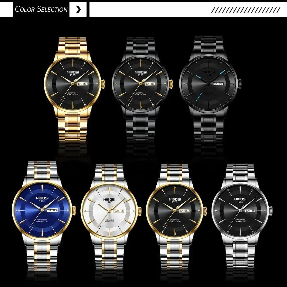 Storazone NIBOSI Quartz Watch For Men Sports Top Luxury Male Waterproof Luminous Stainless Steel Date Week Men's Watches Relogio Masculino