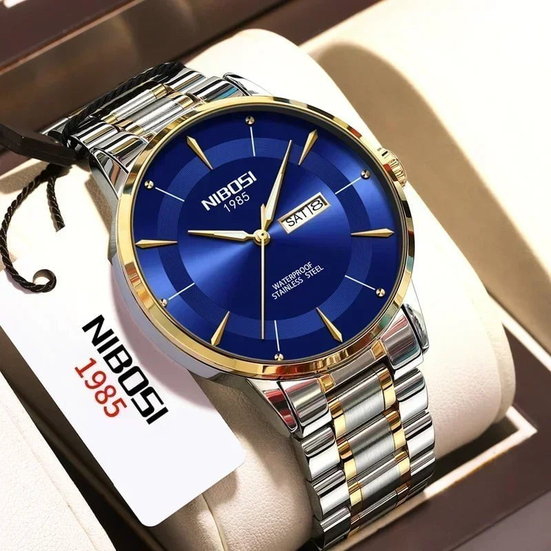 Storazone NIBOSI Quartz Watch For Men Sports Top Luxury Male Waterproof Luminous Stainless Steel Date Week Men's Watches Relogio Masculino