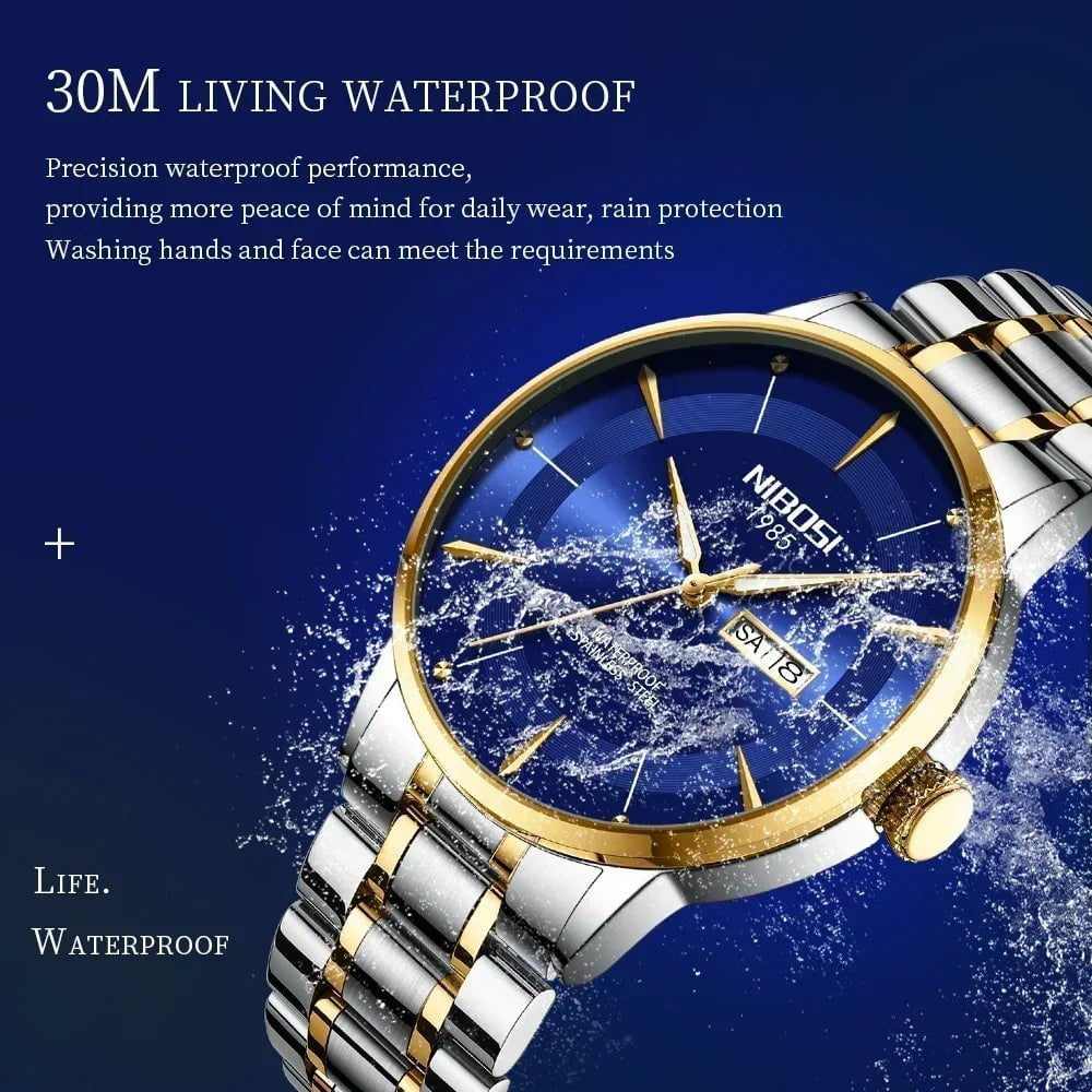 Storazone NIBOSI Quartz Watch For Men Sports Top Luxury Male Waterproof Luminous Stainless Steel Date Week Men's Watches Relogio Masculino