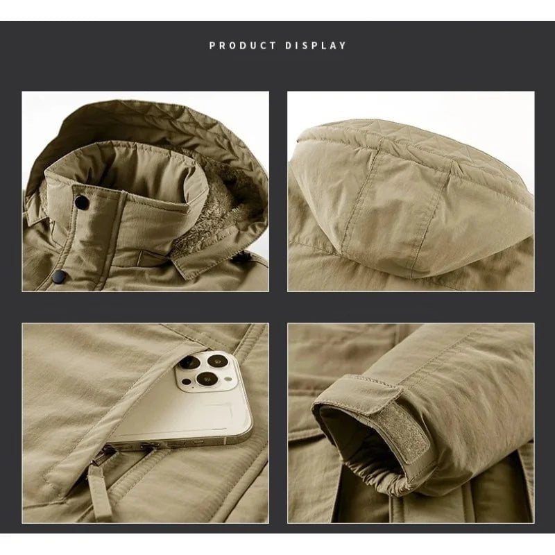 Storazone Nice Winter Fleece Mens Parka Thicken Windproof Jacket Male Cargo Vintage Cotton Coat Fashion Warm Casual Parkas Men Jackets 6XL
