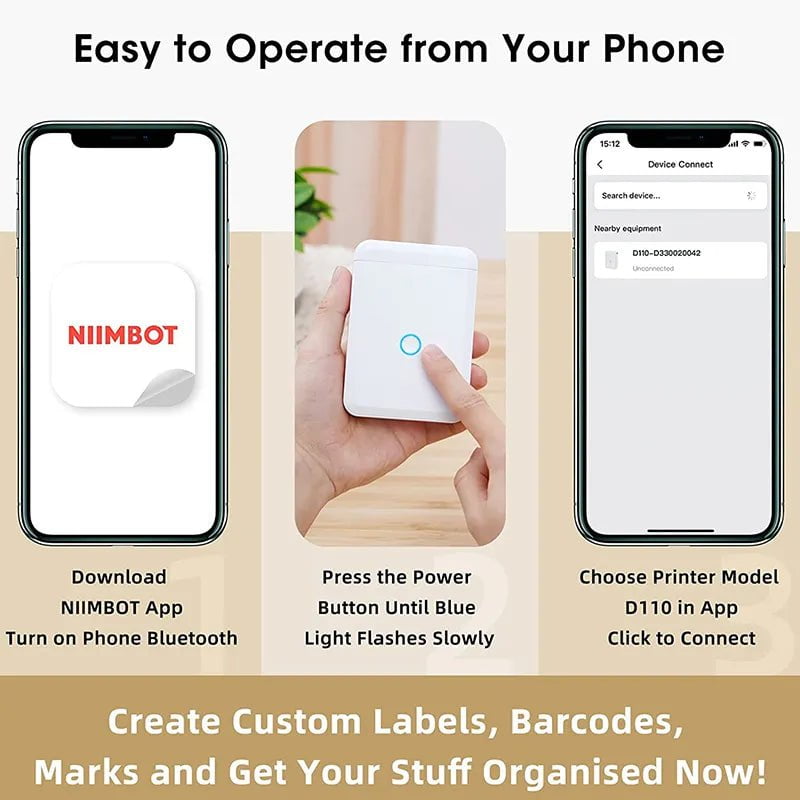 Storazone Niimbot D110 Mini Portable Printer For Mobile Thermal Adhesive Label Printer For Stickers Pocket Labeling Maker Machine Wireless