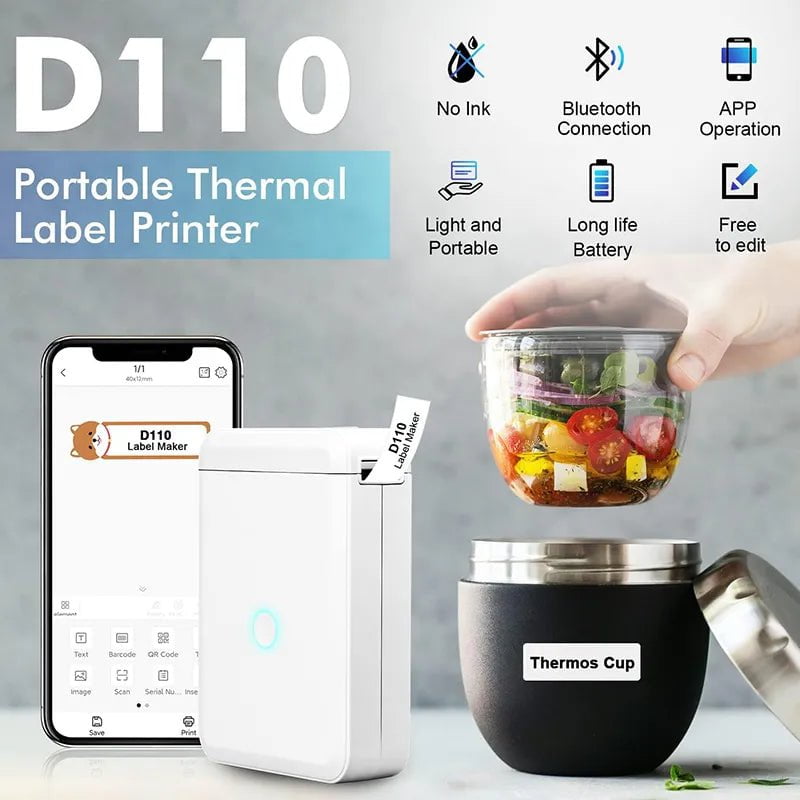 Storazone Niimbot D110 Mini Portable Printer For Mobile Thermal Adhesive Label Printer For Stickers Pocket Labeling Maker Machine Wireless