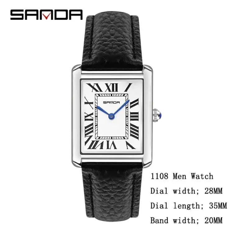 Storazone No / 1108 men SANDA Couple Watch 30M Waterproof Casual Fashion Women Men Quartz Watches Wear Resistant Leather Strap Square Dial Design Reloj