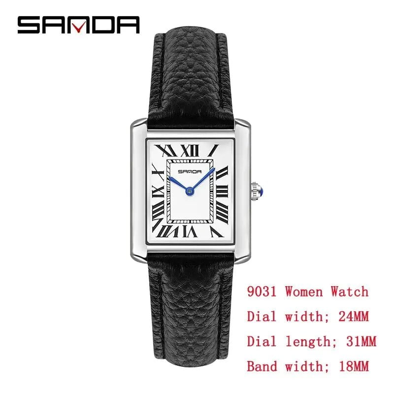 Storazone No / 9031 women SANDA Couple Watch 30M Waterproof Casual Fashion Women Men Quartz Watches Wear Resistant Leather Strap Square Dial Design Reloj