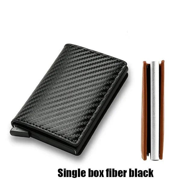 Storazone No Hasp Carbon Black Custom RFID Blocking Men Wallet Credit Card Holder Leather Card Wallet Double Metal Box ID Card Holder Money Clip Purse New 2023