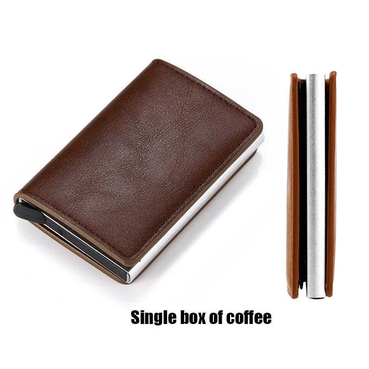 Storazone No Hasp Coffee Custom RFID Blocking Men Wallet Credit Card Holder Leather Card Wallet Double Metal Box ID Card Holder Money Clip Purse New 2023