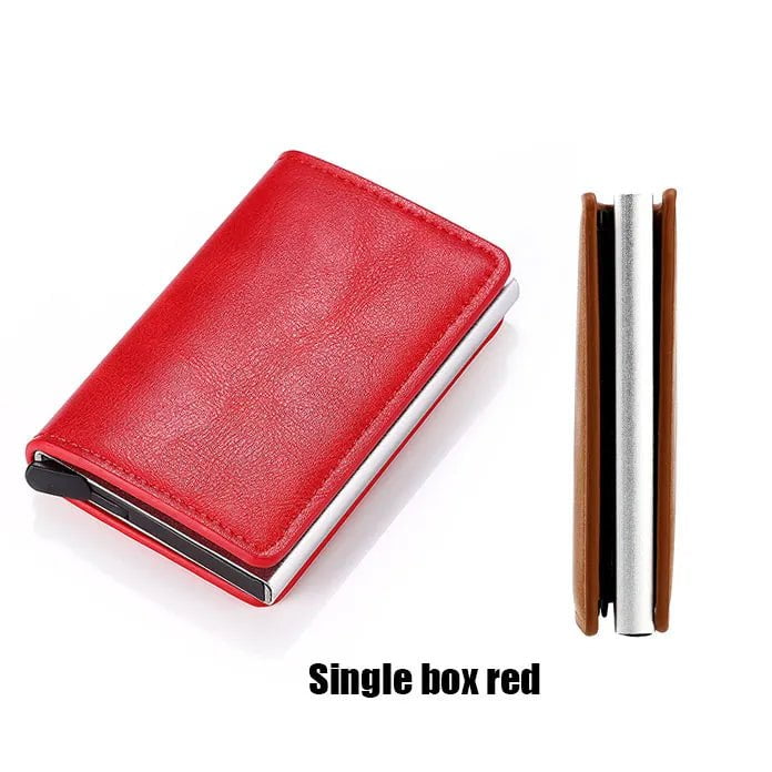 Storazone No Hasp Red 1 Custom RFID Blocking Men Wallet Credit Card Holder Leather Card Wallet Double Metal Box ID Card Holder Money Clip Purse New 2023