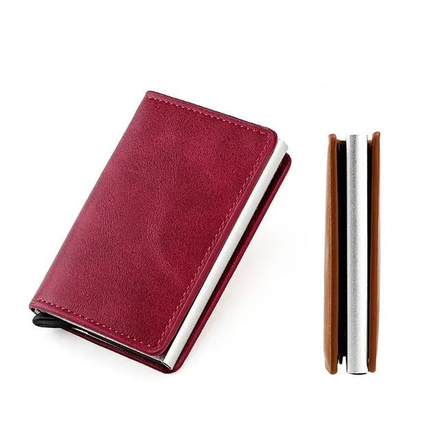 Storazone No Hasp Red Custom RFID Blocking Men Wallet Credit Card Holder Leather Card Wallet Double Metal Box ID Card Holder Money Clip Purse New 2023