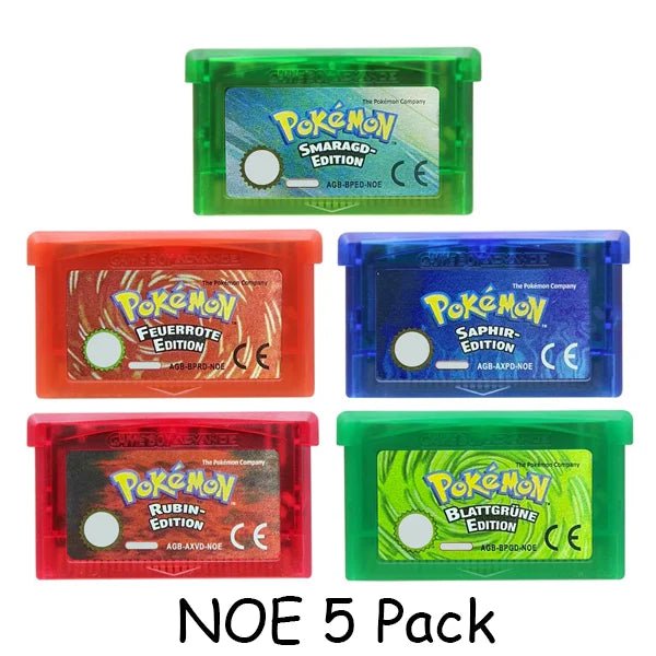 Storazone NOE 5 Pack GBA Game Pokemon Series 32 Bit Video Game Cartridge Console Card Pokemon Emerald Ruby FireRed LeafGreen Sapphire Multi-language