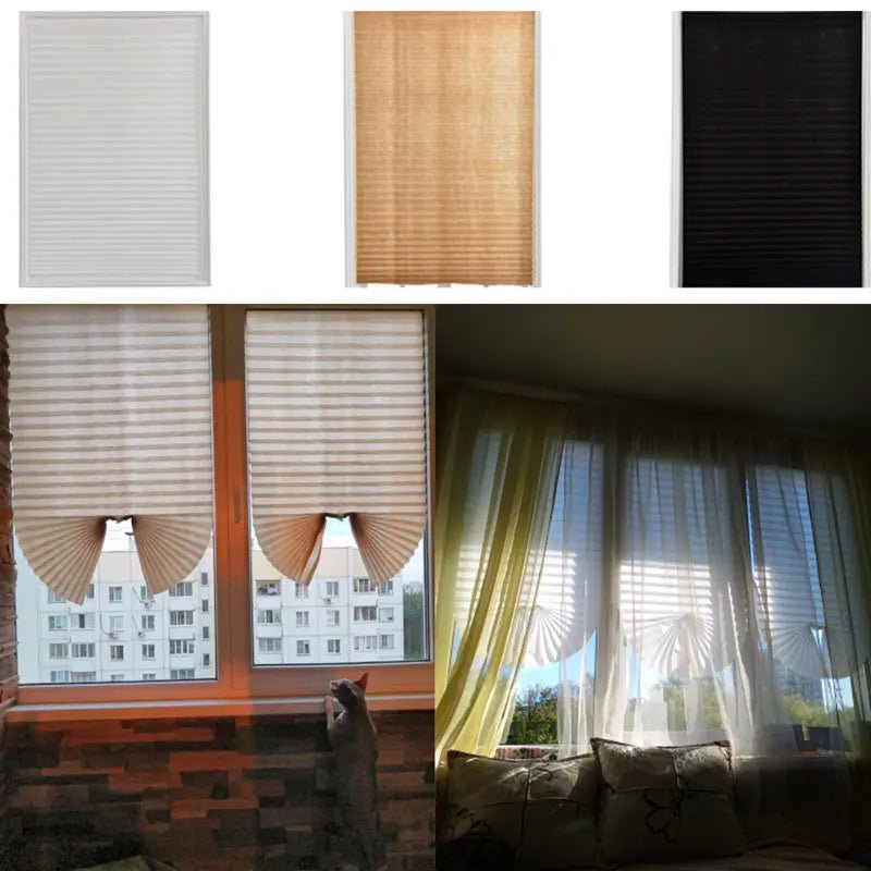 Storazone Non-Woven Fabric Pleated Zebra Blinds Self-Adhesive Window Shade Blackout Curtain For Bedroom Living Room Blcony Office Decor