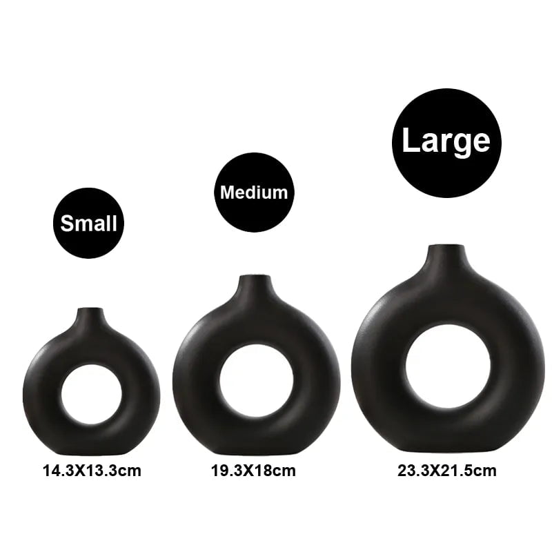 Storazone Nordic Vase Circular Hollow Ceramic Donuts Flower Pot Home Living Room Decoration Accessories Interior Office Desktop Decor Gift