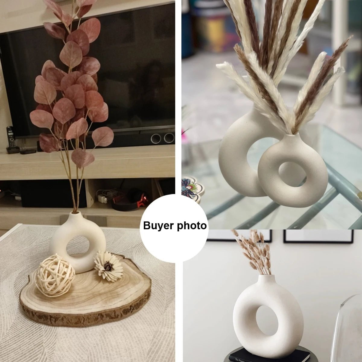 Storazone Nordic Vase Circular Hollow Ceramic Donuts Flower Pot Home Living Room Decoration Accessories Interior Office Desktop Decor Gift