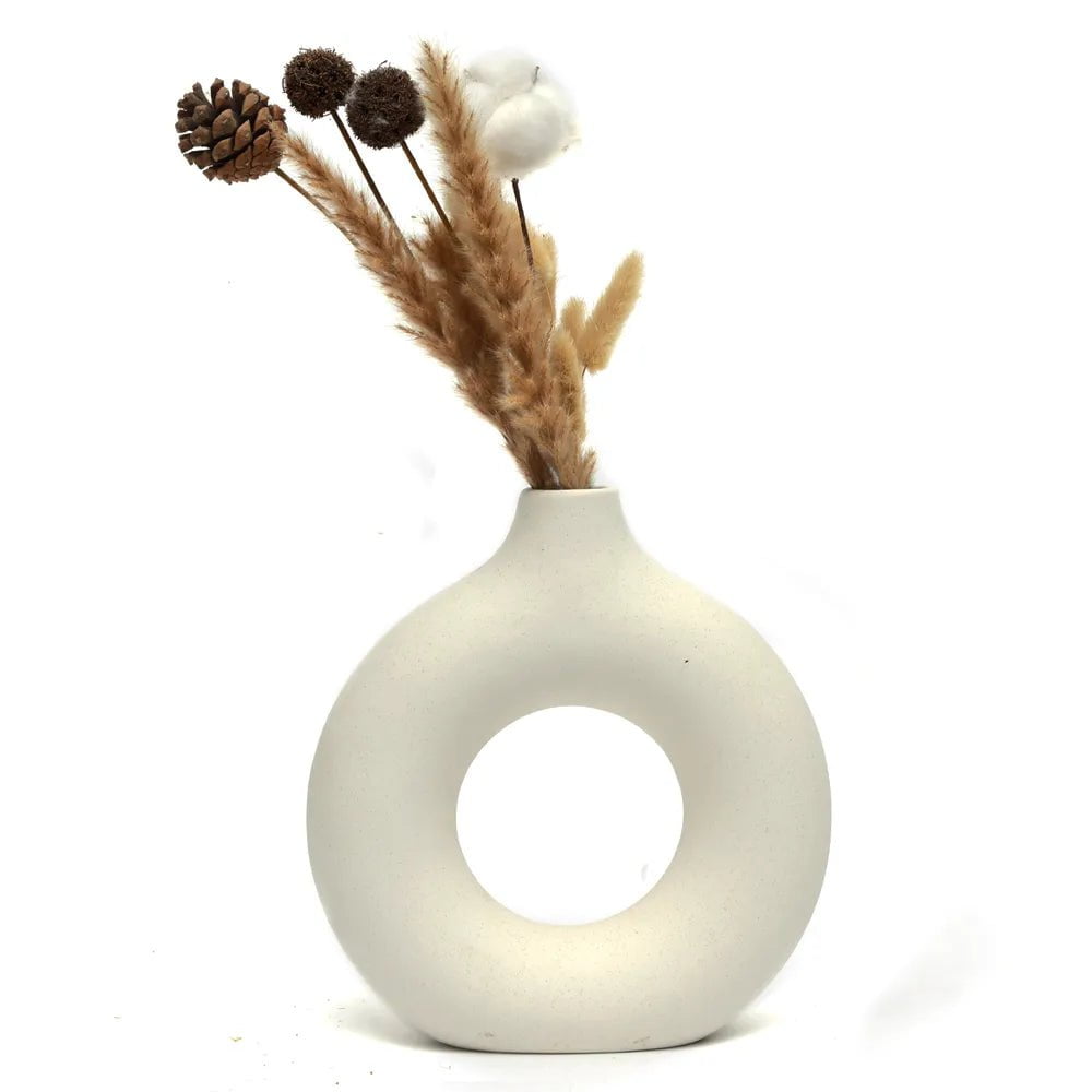 Storazone Nordic Vase Circular Hollow Ceramic Donuts Flower Pot Home Living Room Decoration Accessories Interior Office Desktop Decor Gift
