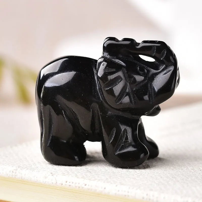 Storazone Obsidian / 1.5inch 1PC Natural Crystal Rose Quartz Elephant Amethyst Obsidian Animals Stone Crafts Small Decoration Home Decor Christmas Present