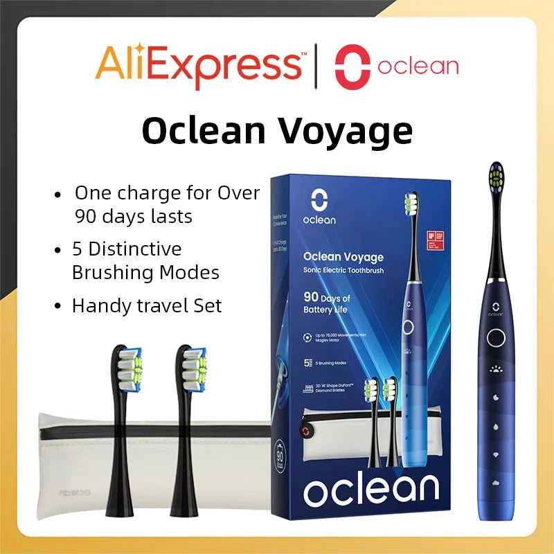 Storazone OCLEAN Voyage Oclean Voyage Sonic Electric Toothbrush Travel Teethbrush Kit Rechargeable Automatic Ultrasonic IPX7 Ultrasound Dental Whitener