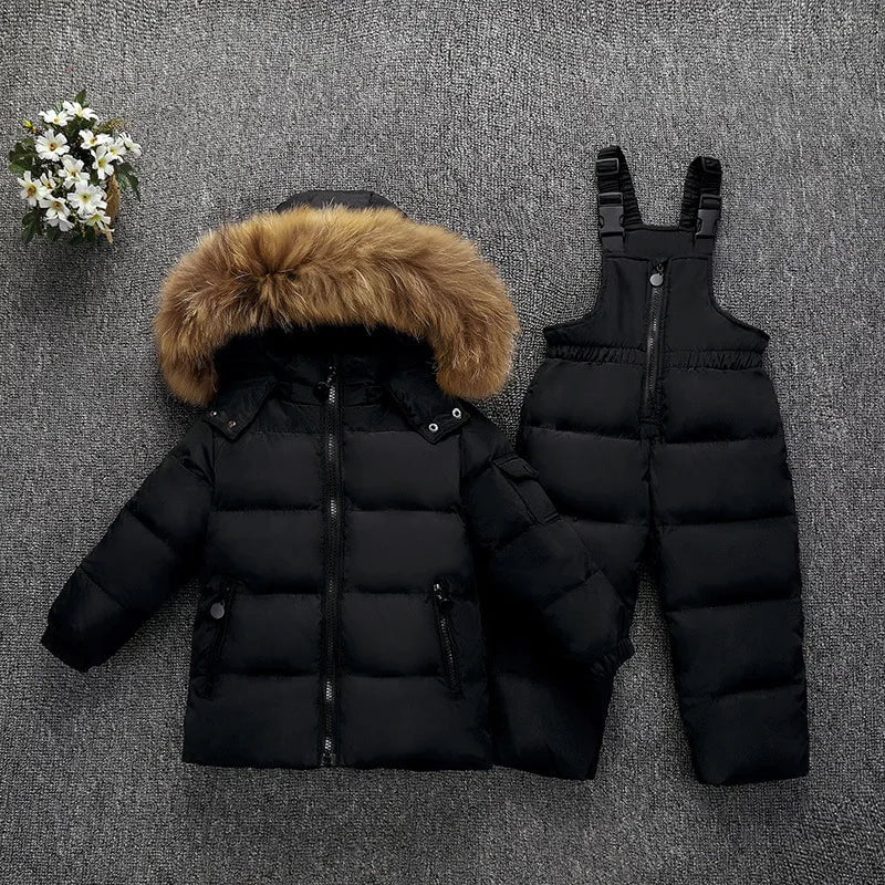 Storazone OLEKID -30 Degree Russia Winter children Boys Clothes set Down Jacket Coat + Overalls For Girl 1-5 Years Kids Baby Girl Snowsuit