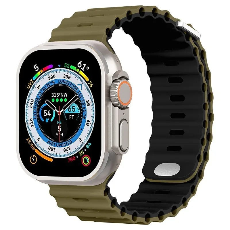 Storazone Olive black / For 38mm 40mm 41mm Silicone strap For Apple watch Ultra/2 49mm Sports breathable soft wrist band For iwatch 9 8 7 6 5 4 SE 45mm 41mm 44mm 42mm 40mm