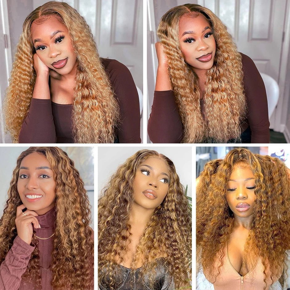 Storazone Ombre Deep Wave Frontal Wig 4/27 Highlight Human Hair Wigs Brazilian Deep Wave Lace Wig ISEE HAIR 4X4 Lace Closure Wig For Women