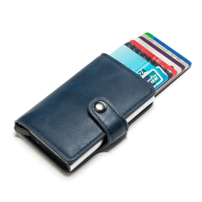 Storazone One Box Blue Custom RFID Blocking Men Wallet Credit Card Holder Leather Card Wallet Double Metal Box ID Card Holder Money Clip Purse New 2023