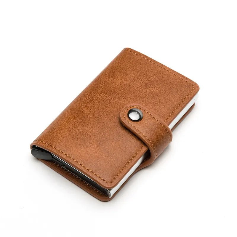 Storazone One Box Brown Custom RFID Blocking Men Wallet Credit Card Holder Leather Card Wallet Double Metal Box ID Card Holder Money Clip Purse New 2023