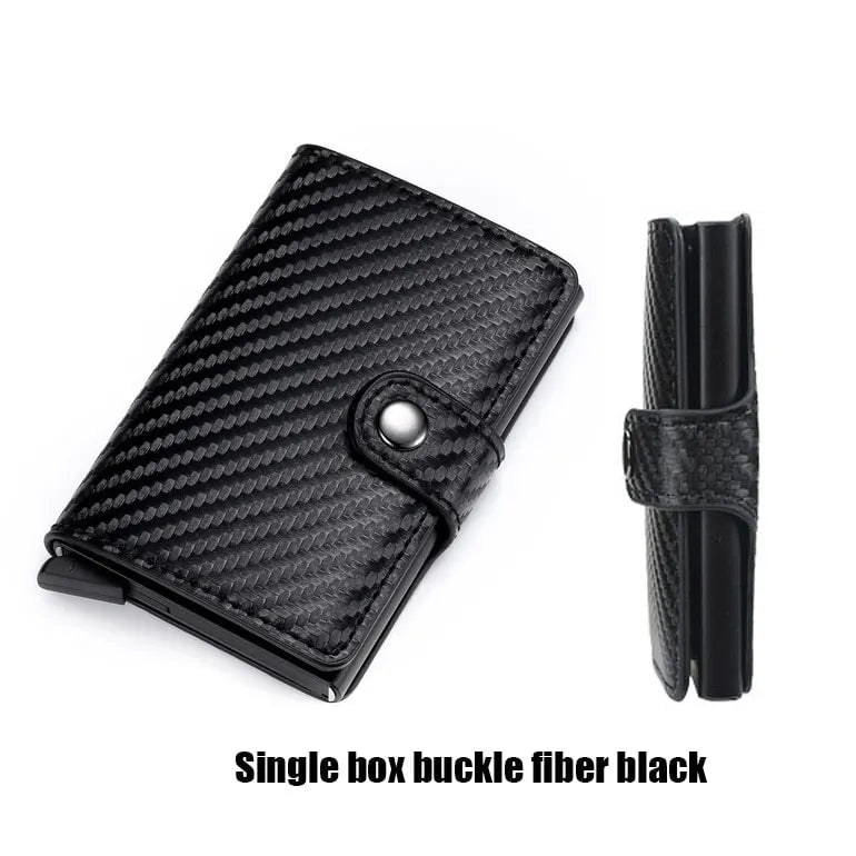 Storazone One Box Carbon Black Custom RFID Blocking Men Wallet Credit Card Holder Leather Card Wallet Double Metal Box ID Card Holder Money Clip Purse New 2023