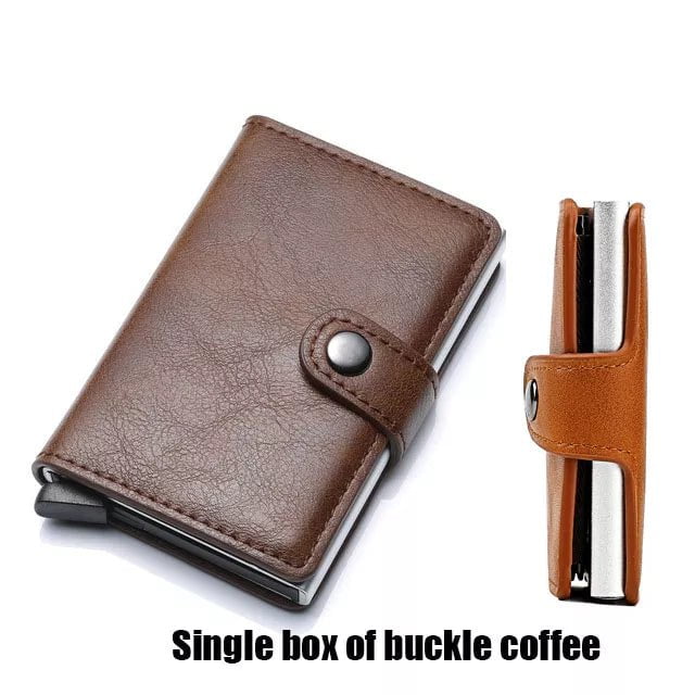Storazone One Box Coffee Custom RFID Blocking Men Wallet Credit Card Holder Leather Card Wallet Double Metal Box ID Card Holder Money Clip Purse New 2023