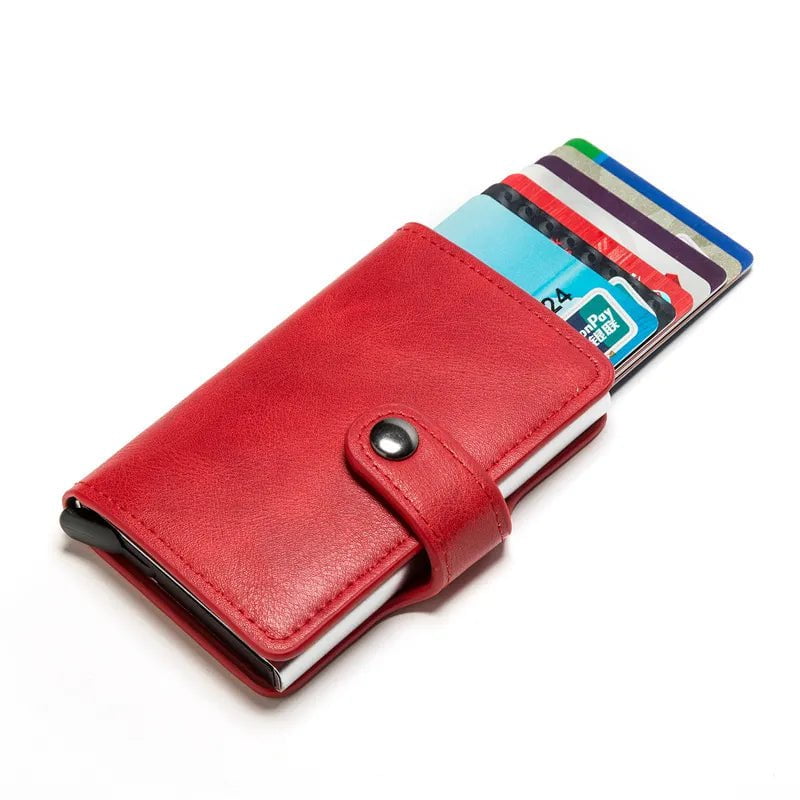 Storazone One Box Red Custom RFID Blocking Men Wallet Credit Card Holder Leather Card Wallet Double Metal Box ID Card Holder Money Clip Purse New 2023