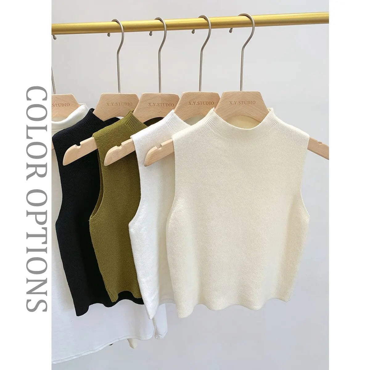 Storazone One Size / Apricot Women Knitted Tank Top Summer Fall Slim Sweater Short Sleeveless Solid Spring Autumn Sweaters Pullovers