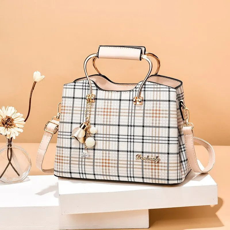 Storazone One Size / Plaid Apricot Fashion Handbag Crossbody Bags for Women Faux Leather Bag Adjustable Strap Top Handle Bag Large Capacity Shoulder Bags Totes