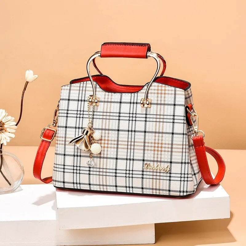 Storazone One Size / Plaid Red Fashion Handbag Crossbody Bags for Women Faux Leather Bag Adjustable Strap Top Handle Bag Large Capacity Shoulder Bags Totes