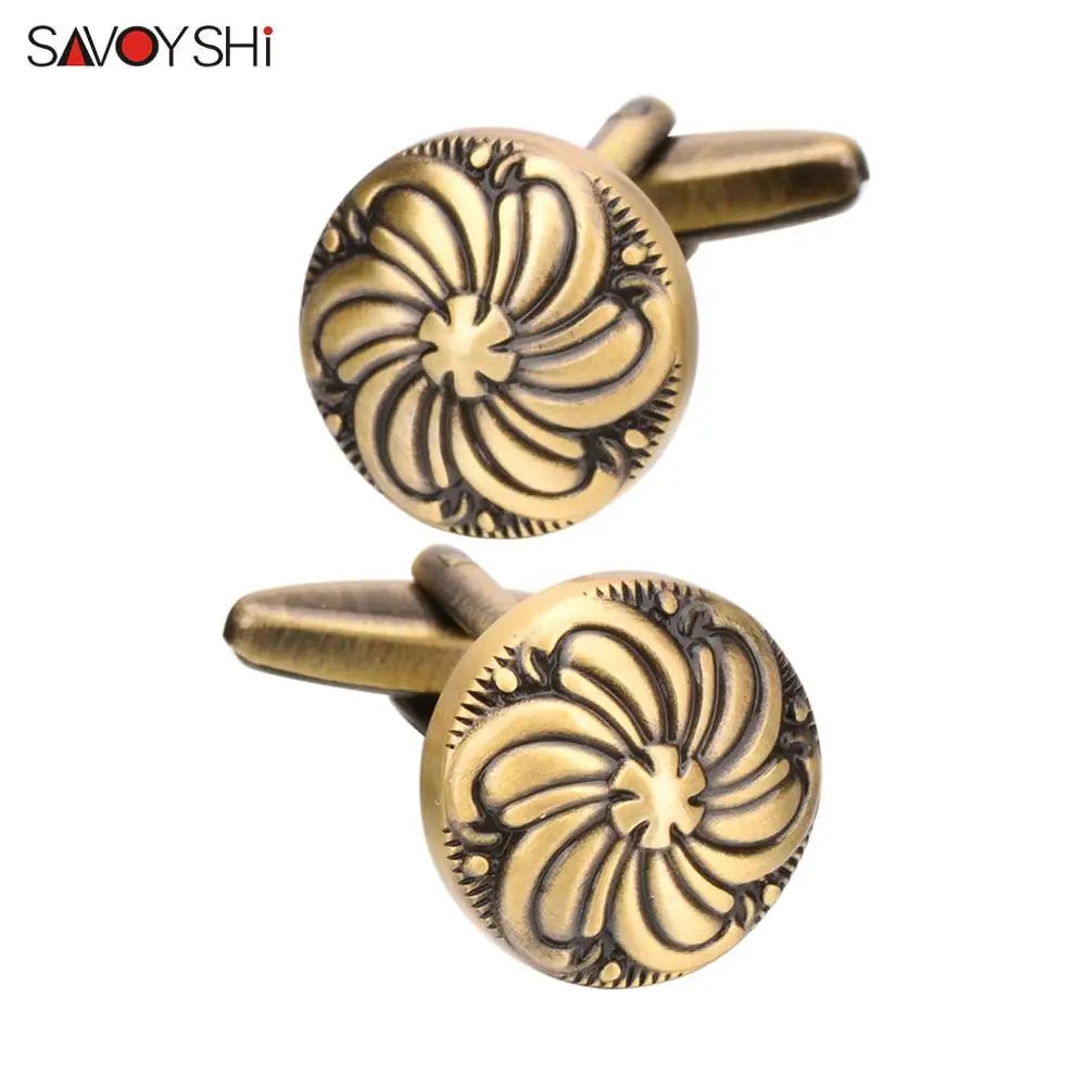 Storazone Only Cufflinks SAVOYSHI Classic Round Bronze Cufflinks for Mens Suit Shirt Cuff High quality Business Cuff links Brand Male Gift Free Engraving