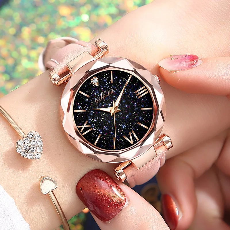 Storazone only watch 1 / CHINA Women Watch Rhinestone Romantic Starry Sky WristWatch Fashion Ladies Leather Watch Clock for Women Relogio Feminino Montre Femme