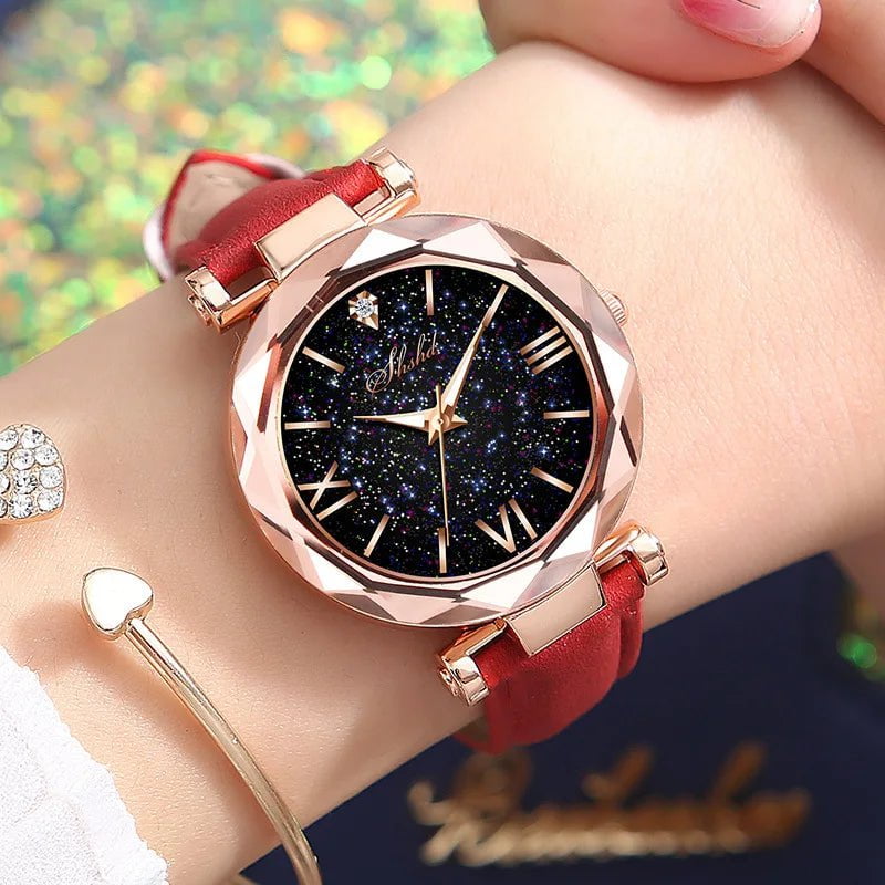 Storazone only watch 2 / CHINA Women Watch Rhinestone Romantic Starry Sky WristWatch Fashion Ladies Leather Watch Clock for Women Relogio Feminino Montre Femme