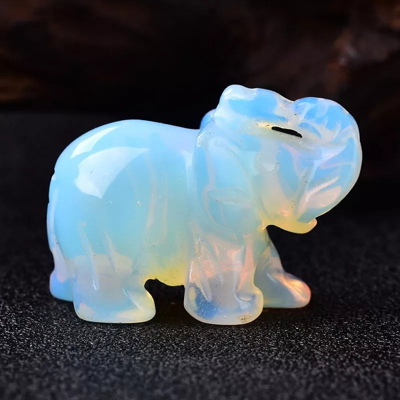 Storazone Opal-K9 / 1.5inch 1PC Natural Crystal Rose Quartz Elephant Amethyst Obsidian Animals Stone Crafts Small Decoration Home Decor Christmas Present