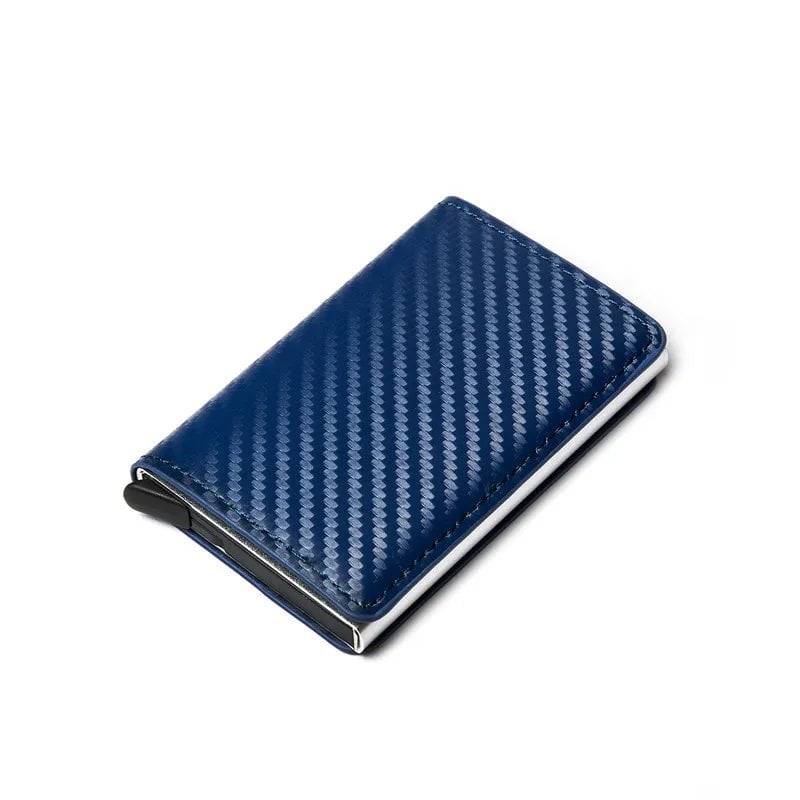 Storazone Open Blue Custom Card Holder Anti-theft Carbon Fiber Wallet Men Credit Card Holder Zipper Coins Pocket Wallet RFID Card Case & Money Clips