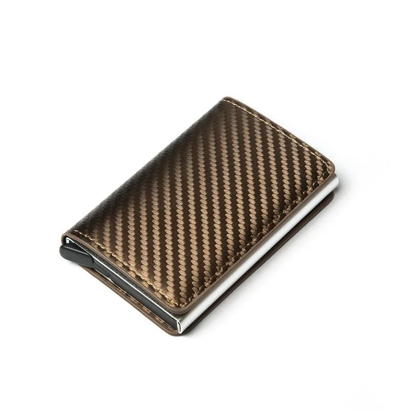 Storazone Open Brown Custom Card Holder Anti-theft Carbon Fiber Wallet Men Credit Card Holder Zipper Coins Pocket Wallet RFID Card Case & Money Clips
