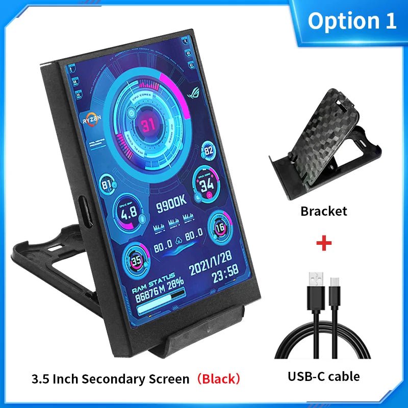 Storazone Option 1 3.5 / 5 Inch IPS Type-C Secondary Screen Mini Computer USB Display CPU GPU RAM HDD Monitor with Holder Metal Case No Use AIDA64