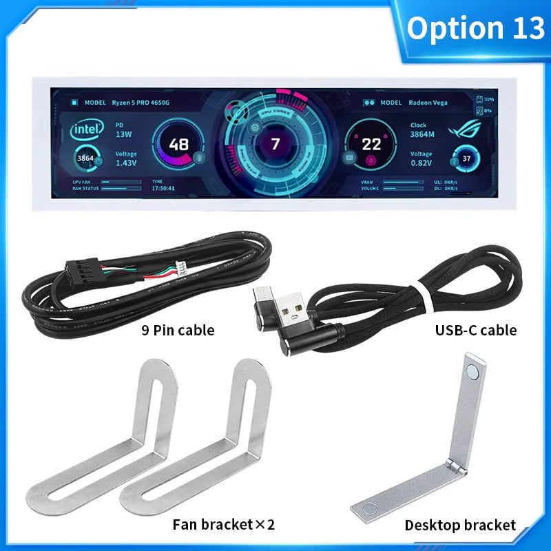 Storazone Option 13 3.5 / 5 Inch IPS Type-C Secondary Screen Mini Computer USB Display CPU GPU RAM HDD Monitor with Holder Metal Case No Use AIDA64