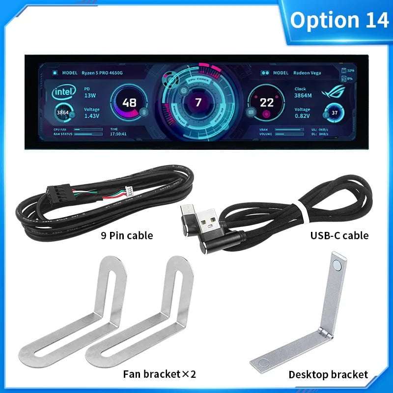 Storazone Option 14 3.5 / 5 Inch IPS Type-C Secondary Screen Mini Computer USB Display CPU GPU RAM HDD Monitor with Holder Metal Case No Use AIDA64