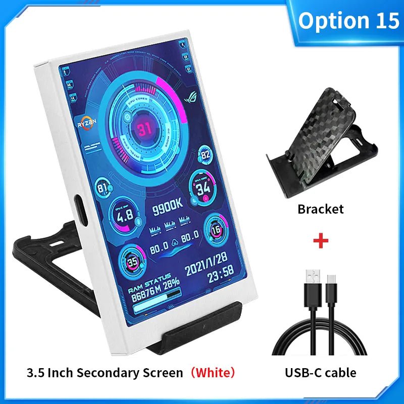 Storazone Option 15 3.5 / 5 Inch IPS Type-C Secondary Screen Mini Computer USB Display CPU GPU RAM HDD Monitor with Holder Metal Case No Use AIDA64