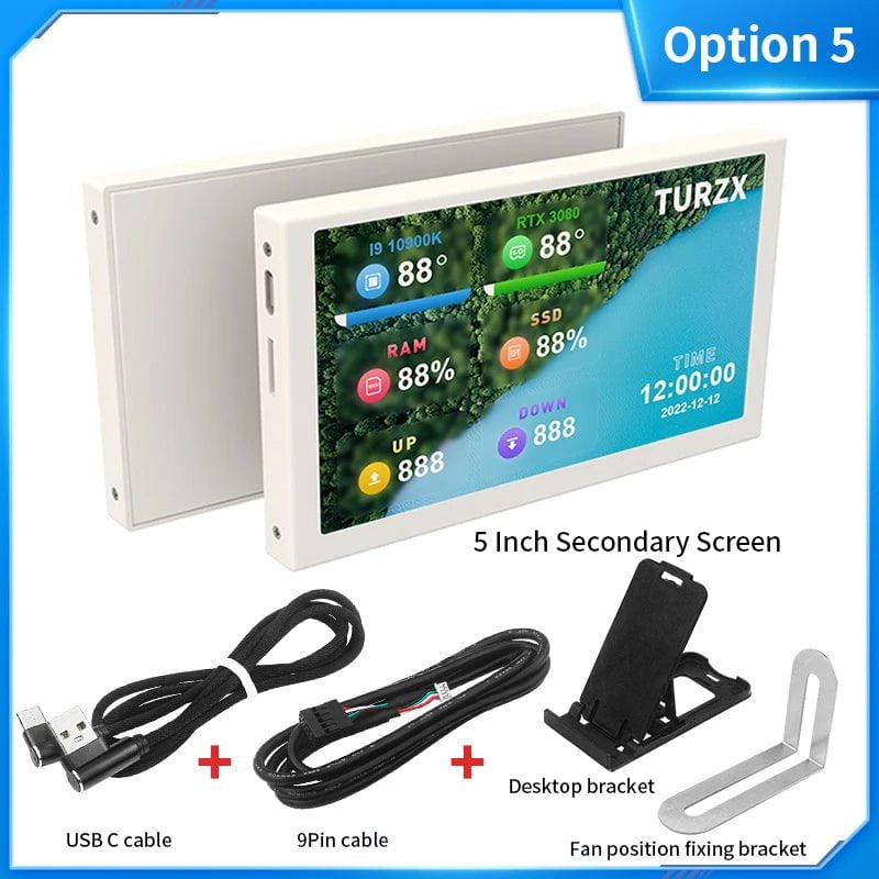 Storazone Option 5 3.5 / 5 Inch IPS Type-C Secondary Screen Mini Computer USB Display CPU GPU RAM HDD Monitor with Holder Metal Case No Use AIDA64