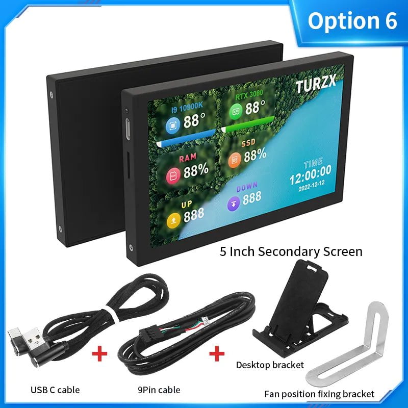 Storazone Option 6 3.5 / 5 Inch IPS Type-C Secondary Screen Mini Computer USB Display CPU GPU RAM HDD Monitor with Holder Metal Case No Use AIDA64