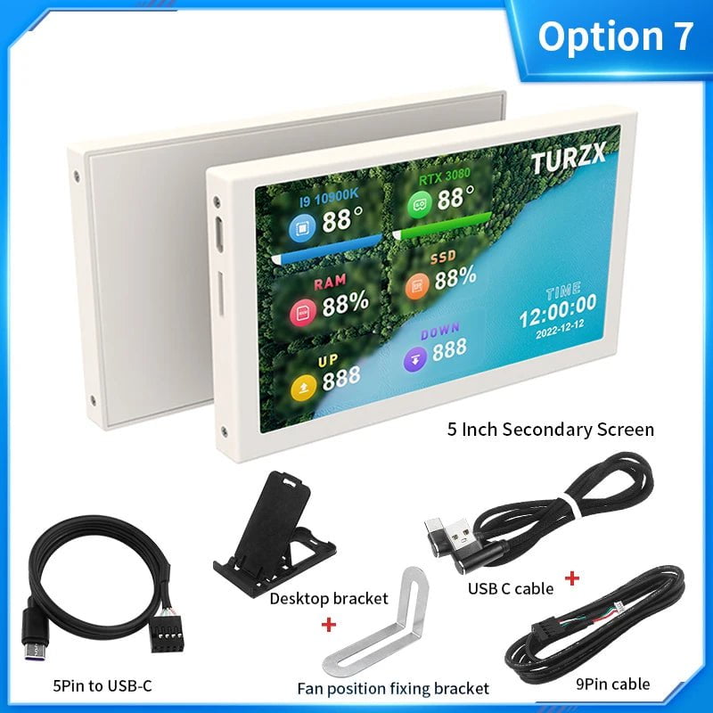 Storazone Option 7 3.5 / 5 Inch IPS Type-C Secondary Screen Mini Computer USB Display CPU GPU RAM HDD Monitor with Holder Metal Case No Use AIDA64