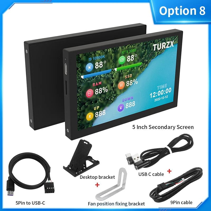 Storazone Option 8 3.5 / 5 Inch IPS Type-C Secondary Screen Mini Computer USB Display CPU GPU RAM HDD Monitor with Holder Metal Case No Use AIDA64