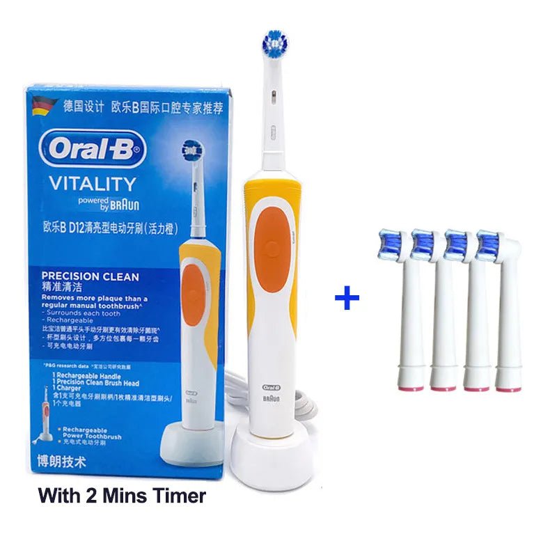 Storazone OR4 / Russian Federation Oral B Electric Toothbrush 2D Rotary Vibration Clean Charging Tooth Brush Cross Action Bristle Oral Care 4 Gift Brush Heads Free