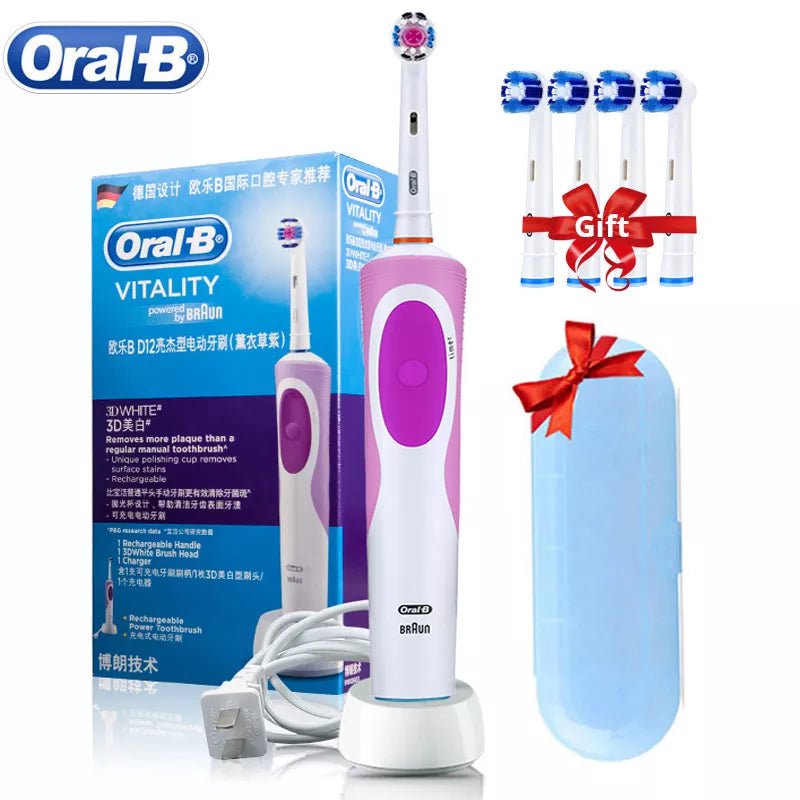 Storazone Oral B Electric Toothbrush 2D Rotary Vibration Clean Charging Tooth Brush Cross Action Bristle Oral Care 4 Gift Brush Heads Free