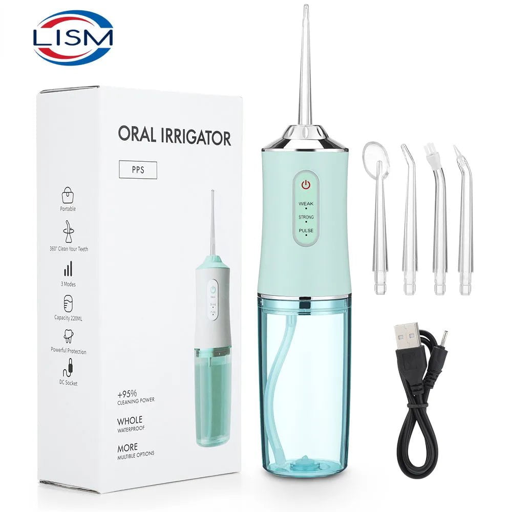 Storazone Oral Irrigator Portable Dental Water Flosser USB Rechargeable Water Jet Floss Tooth Pick 4 Jet Tip 220ml 3 Modes IPX7 1400rpm