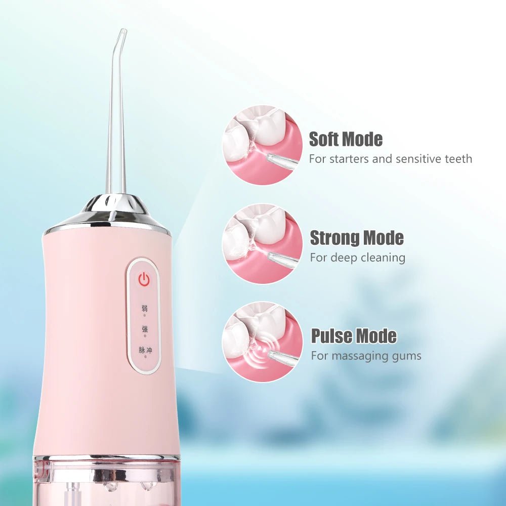 Storazone Oral Irrigator Portable Dental Water Flosser USB Rechargeable Water Jet Floss Tooth Pick 4 Jet Tip 220ml 3 Modes IPX7 1400rpm